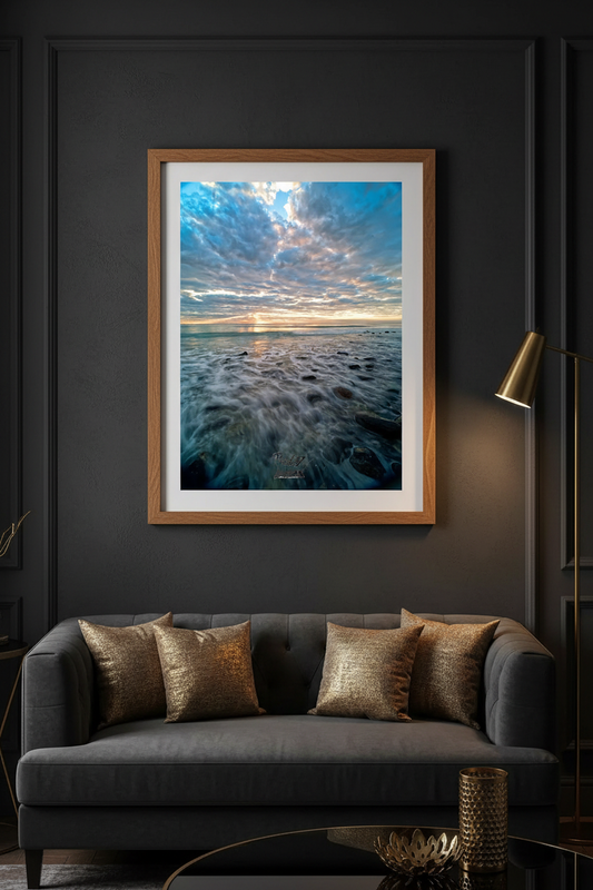 Cloudy Water framed on wall portrait mockup