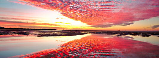 Red Dawn Panoramic Fine Art Photography Print — Australian Coastal Sunrise Wall Art