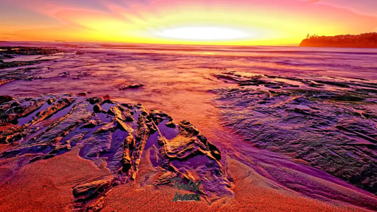 Moffat Beach pre-dawn light with atmospheric haze after bushfires Queensland