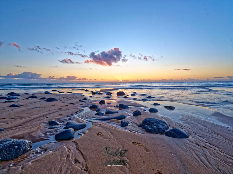 Stunning coastal dawn with vibrant sunrise colors Australian beach landscape