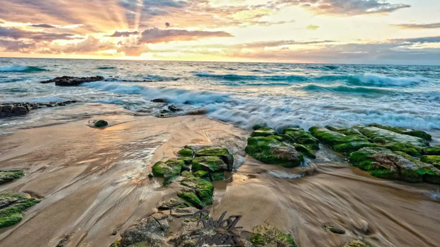 Vibrant dawn colors reflecting on ocean water Australian beach sunrise