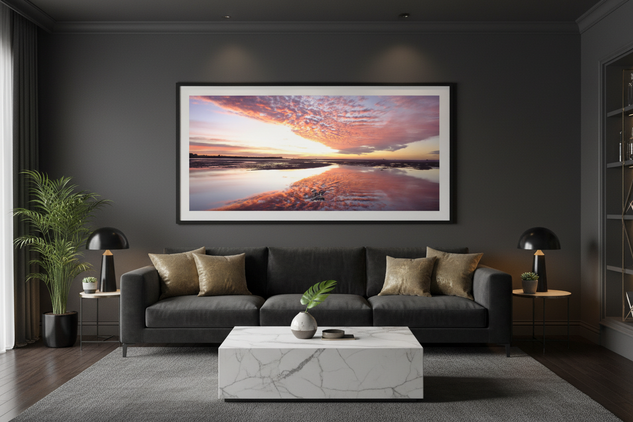 Red Dawn Panoramic Fine Art Photography Print — Australian Coastal Sunrise Wall Art