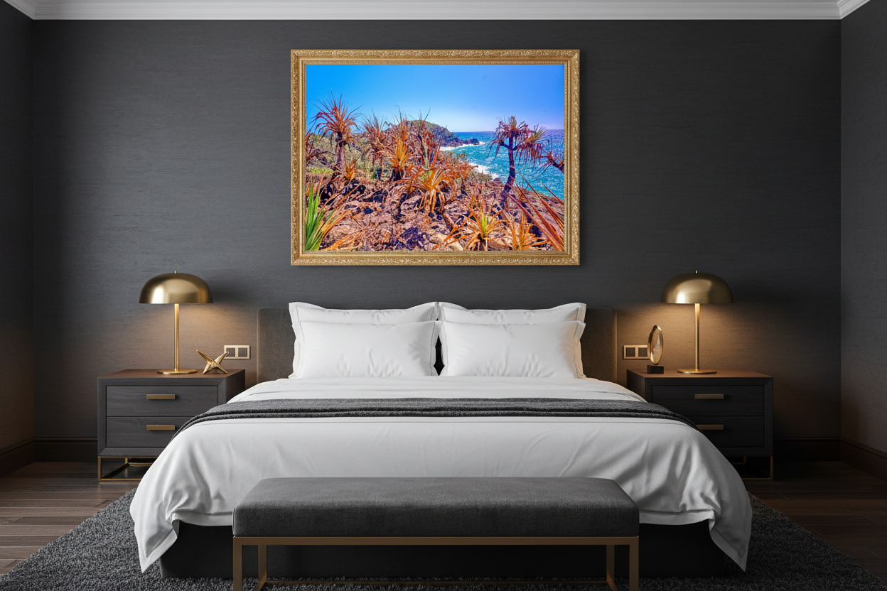 Sun Burnt Screw Pines Bedroom Mockup