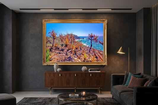 Sun Burnt Screw Pines Living Room Mockup