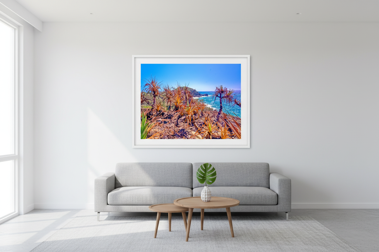 Sun Burnt Screw Pines White Matt Mockup